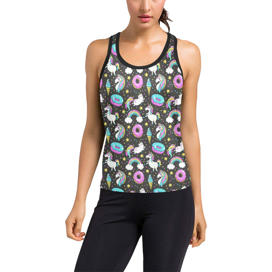 Donut Unicorn Pattern Print Design DN09 Women's Racerback Tank Top