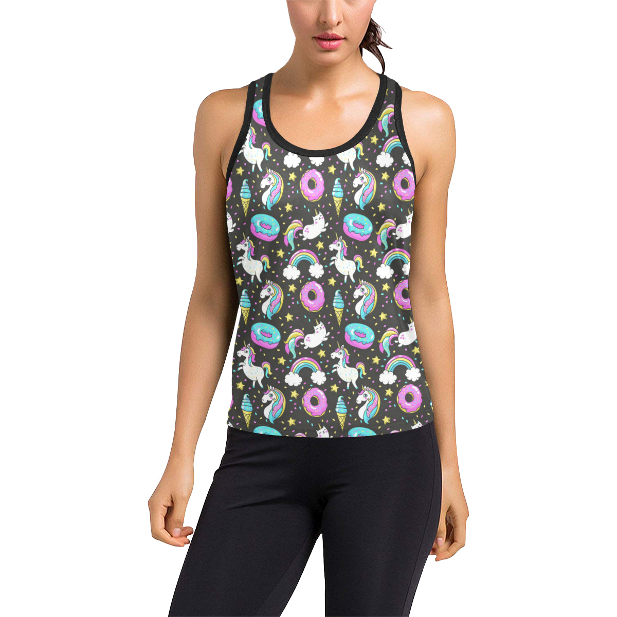 Donut Unicorn Pattern Print Design DN09 Women's Racerback Tank Top