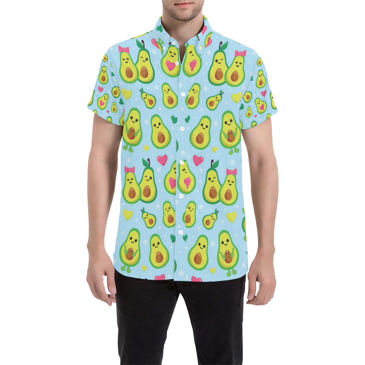 Avocado Pattern Print Design AC09 Men's Short Sleeve Button Up Shirt