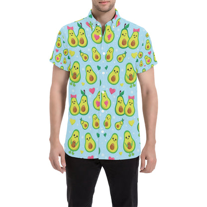 Avocado Pattern Print Design AC09 Men's Short Sleeve Button Up Shirt
