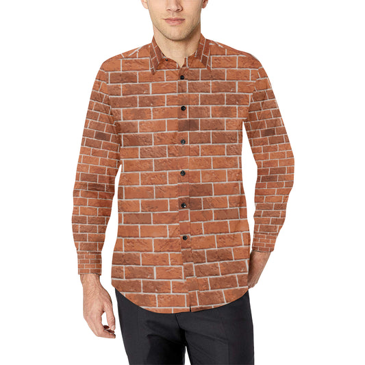 Brick Brown Pattern Print Design 02 Men's Long Sleeve Shirt