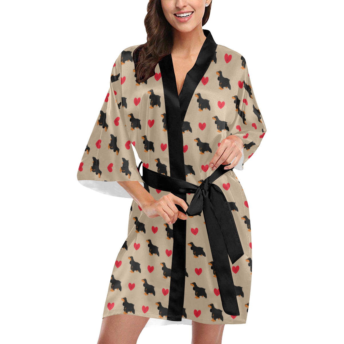 Cocker Pattern Print Design 02 Women's Short Kimono