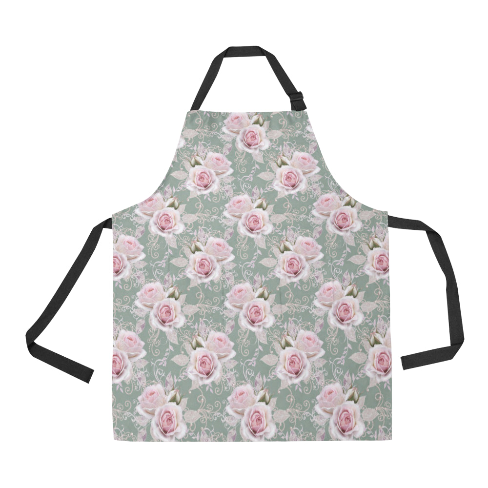 Rose White Pattern Print Design RO012 Apron with Pocket