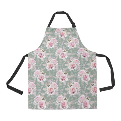 Rose White Pattern Print Design RO012 Apron with Pocket