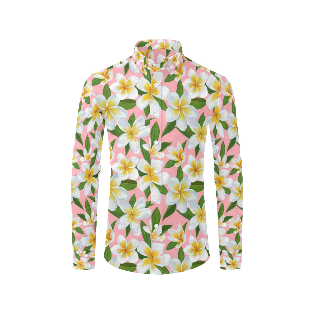 White Plumeria Pattern Print Design PM011 Men's Long Sleeve Shirt