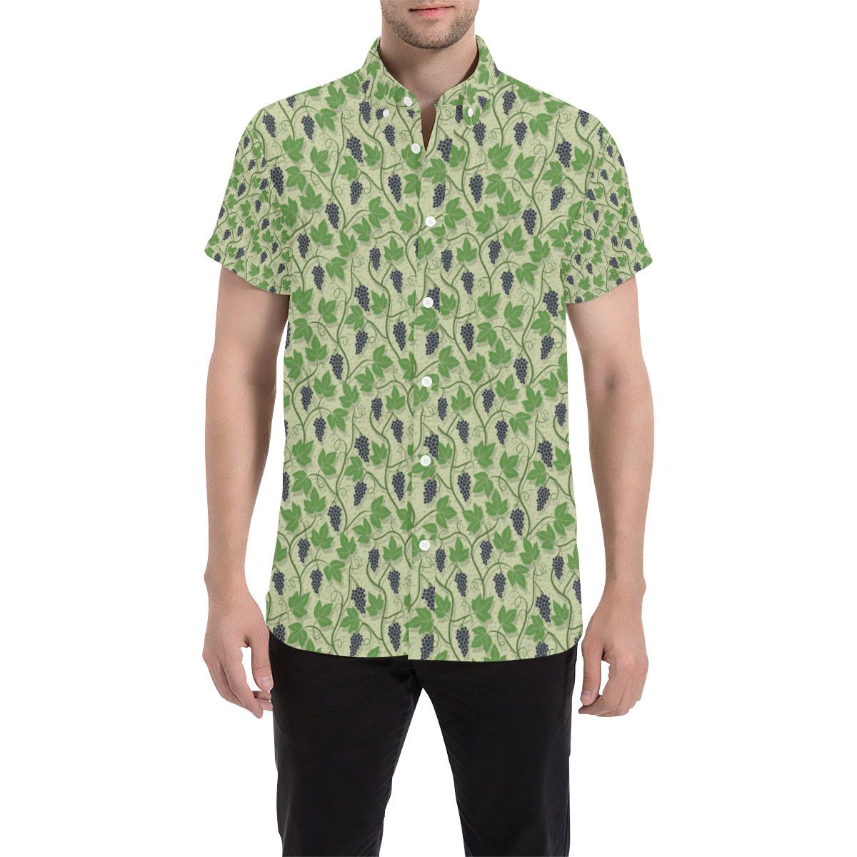 Wine Grape Thmed Print Men's Short Sleeve Button Up Shirt