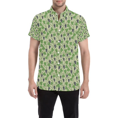 Wine Grape Thmed Print Men's Short Sleeve Button Up Shirt