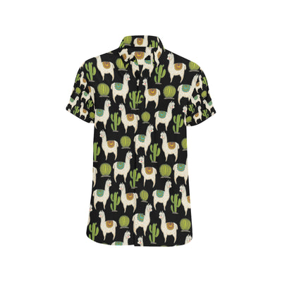 Alpaca Cactus Pattern Print Design 07 Men's Short Sleeve Button Up Shirt