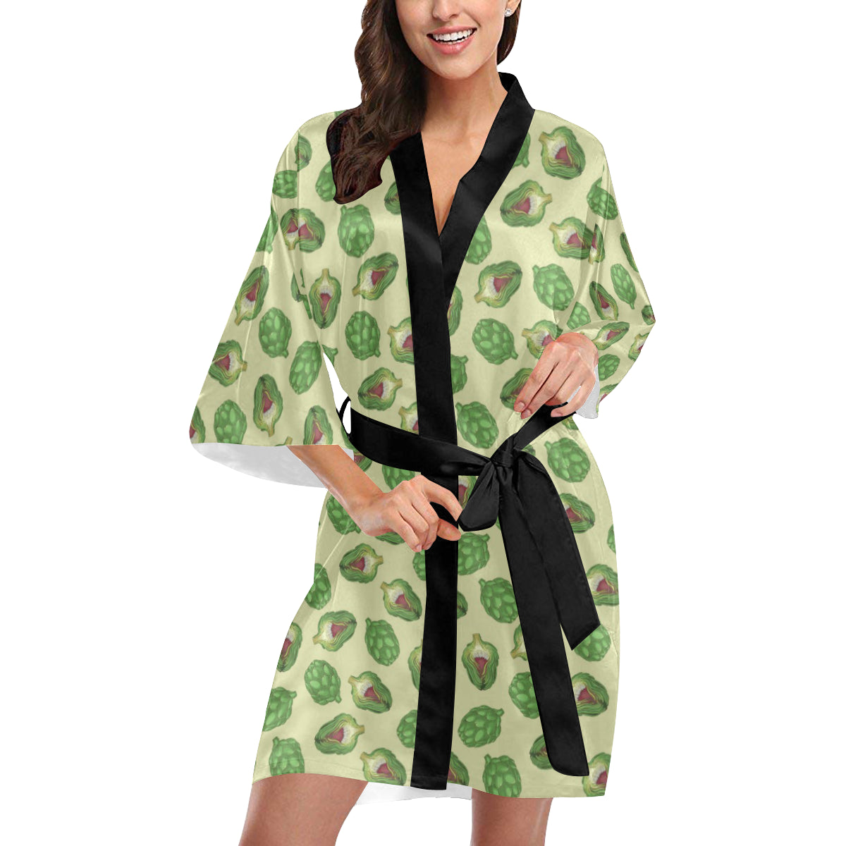 Artichoke Pattern Print Design 03 Women's Short Kimono