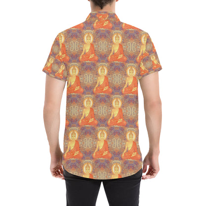 Buddha Indian Colorful Print Men's Short Sleeve Button Up Shirt