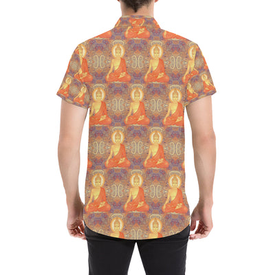 Buddha Indian Colorful Print Men's Short Sleeve Button Up Shirt