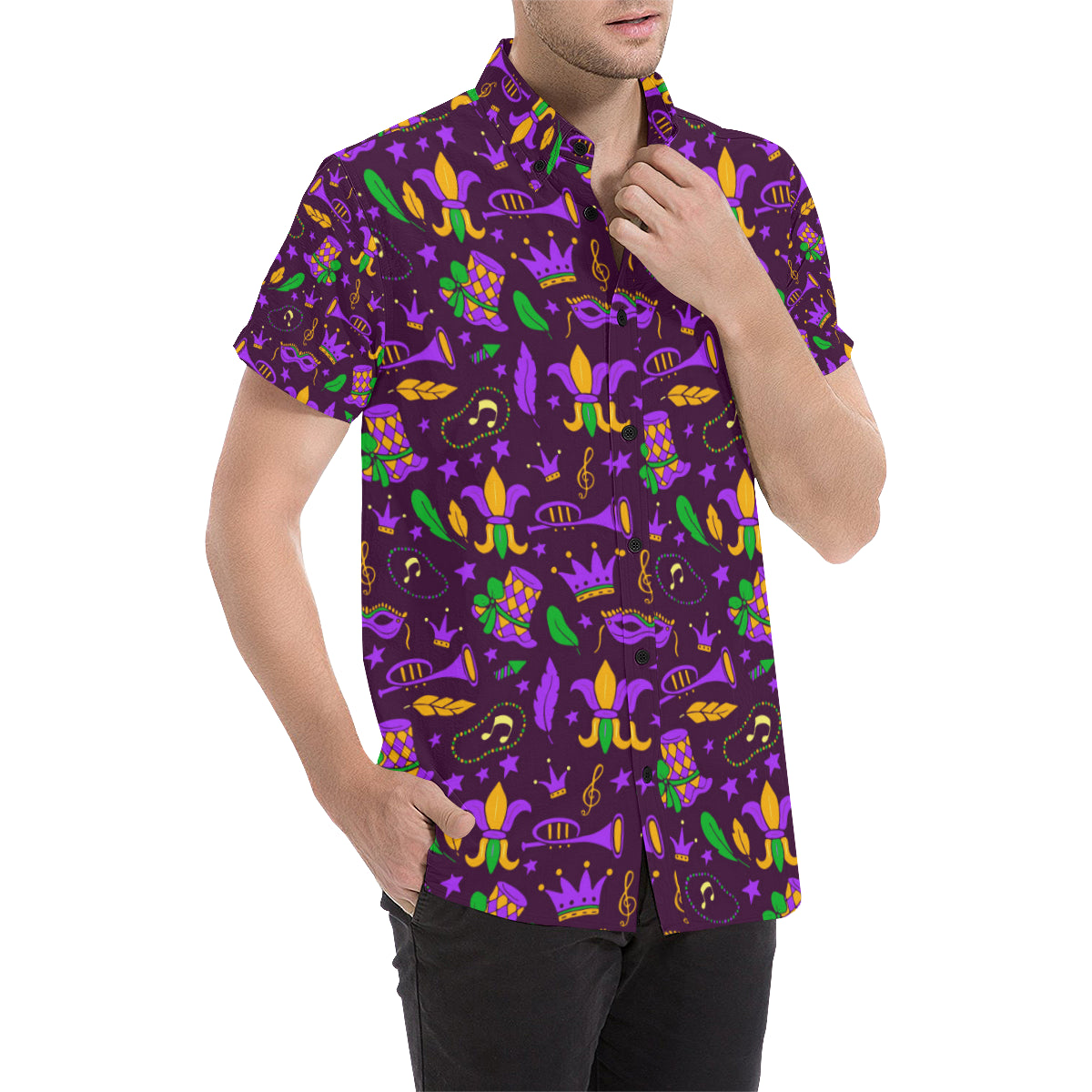 Mardi Gras Pattern Print Design 08 Men's Short Sleeve Button Up Shirt