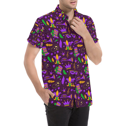 Mardi Gras Pattern Print Design 08 Men's Short Sleeve Button Up Shirt