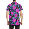 Neon Pink Hibiscus Pattern Print Design HB015 Men's Short Sleeve Button Up Shirt