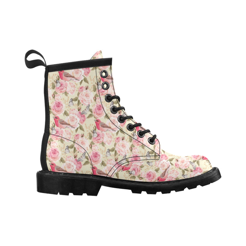 Bird Butterfly Pink Flower Print Pattern Women's Boots