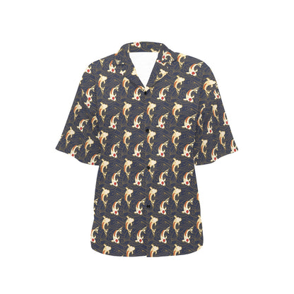 Koi Carp Japanese Design Themed Print Women's Hawaiian Shirt