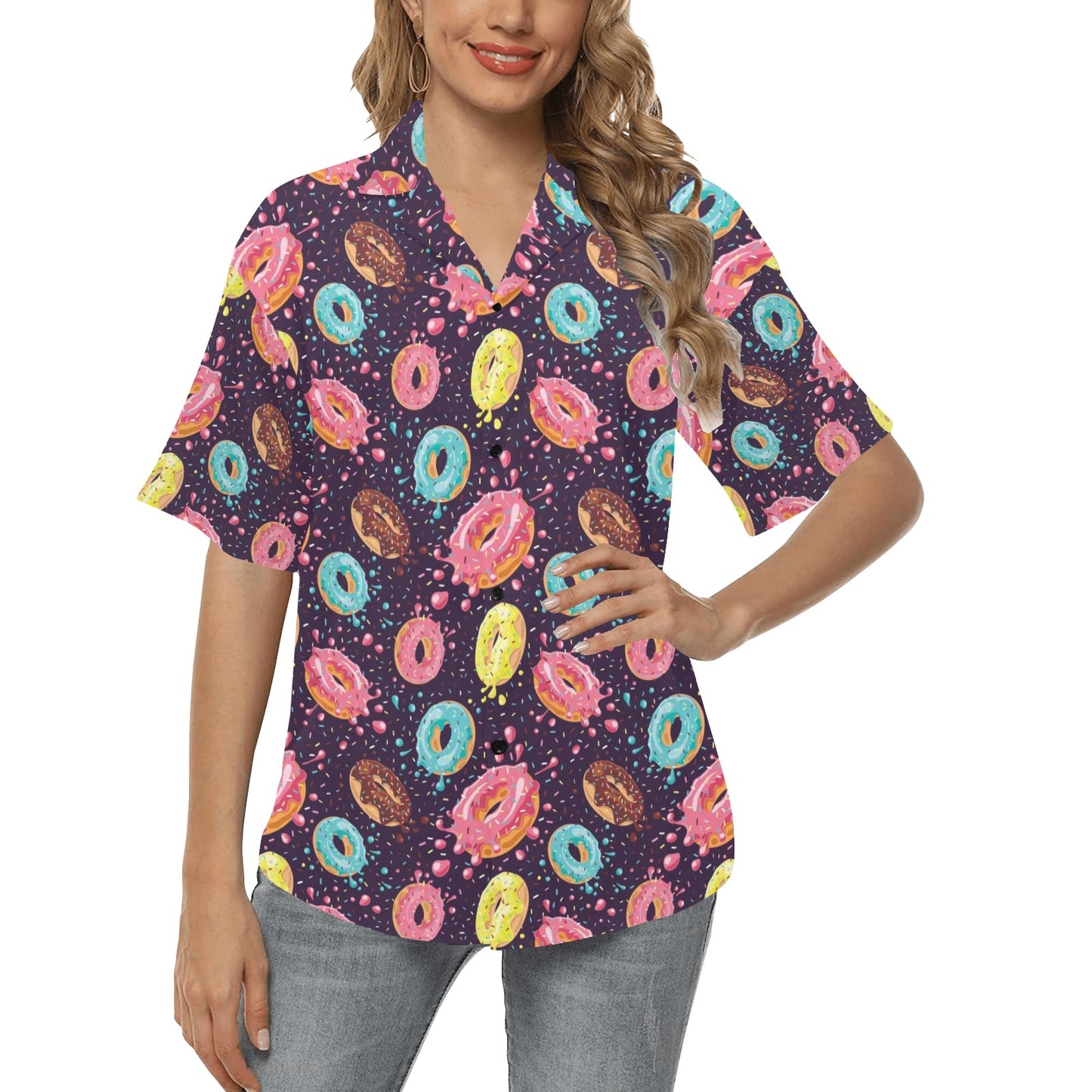 Donut Pattern Print Design DN03 Women's Hawaiian Shirt