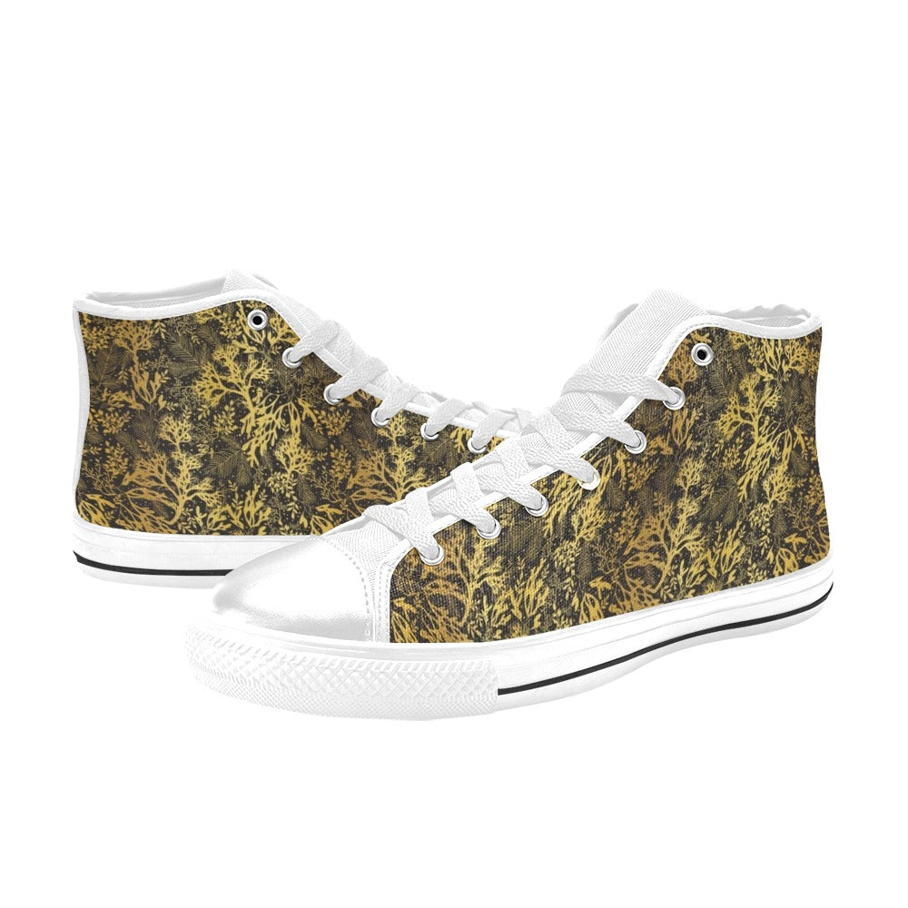 Seaweed Print Design LKS303 High Top Women's White Shoes