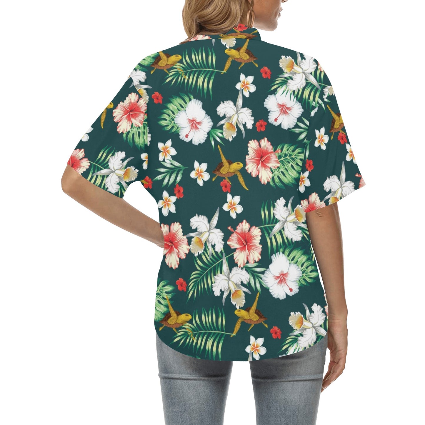Hawaiian Flower Design with SeaTurtle Print Women's Hawaiian Shirt