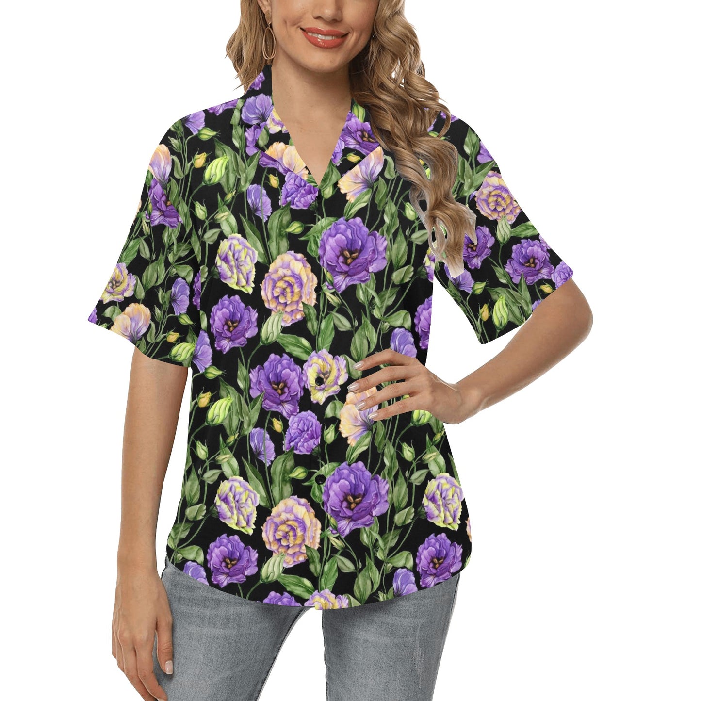 Lisianthus Pattern Print Design LT02 Women's Hawaiian Shirt