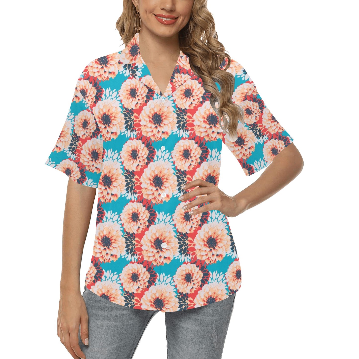 Dahlia Pattern Print Design DH05 Women's Hawaiian Shirt