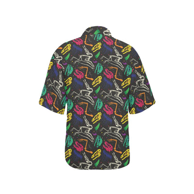 Dinosaur Skull Color Print Pattern Women's Hawaiian Shirt