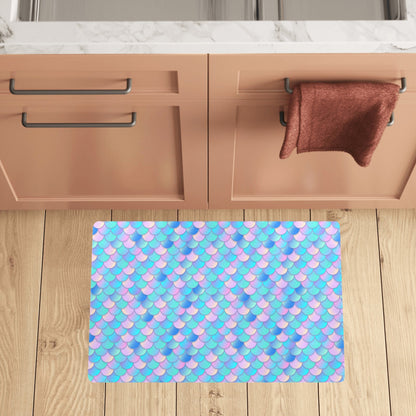 Mermaid Scales Pastel Pattern Print Design 07 Kitchen Mat