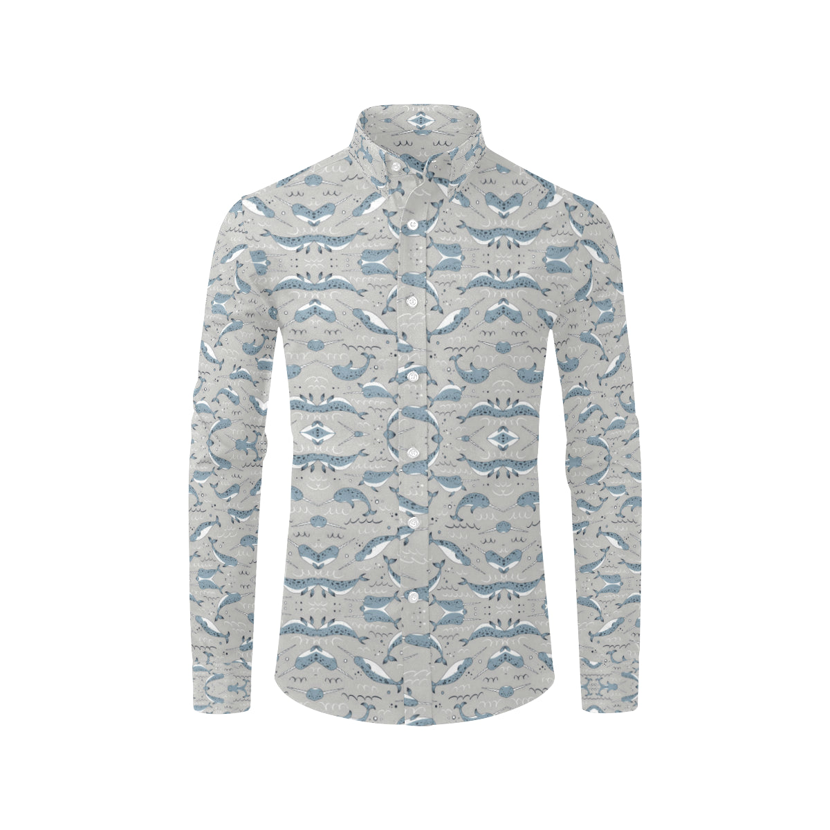 Narwhal Pattern Print Men's Long Sleeve Shirt