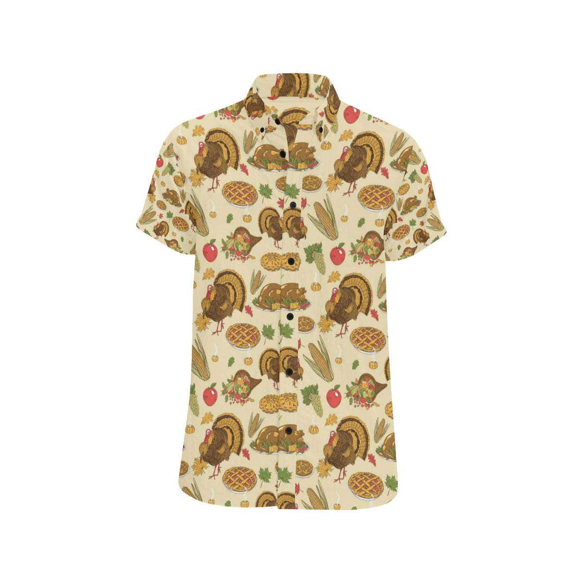 Turkey Pattern Print Design 02 Men's Short Sleeve Button Up Shirt