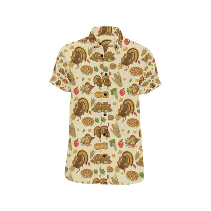 Turkey Pattern Print Design 02 Men's Short Sleeve Button Up Shirt