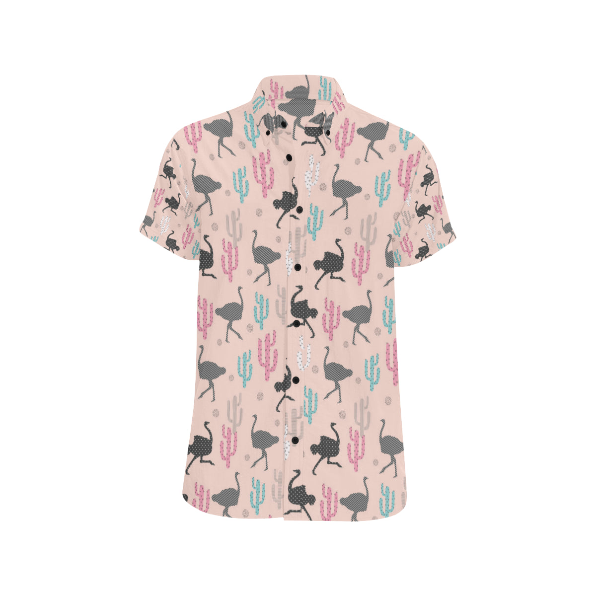 Ostrich Pattern Print Design 03 Men's Short Sleeve Button Up Shirt