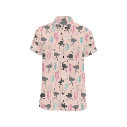 Ostrich Pattern Print Design 03 Men's Short Sleeve Button Up Shirt