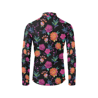 Marigold Pattern Print Design MR02 Men's Long Sleeve Shirt