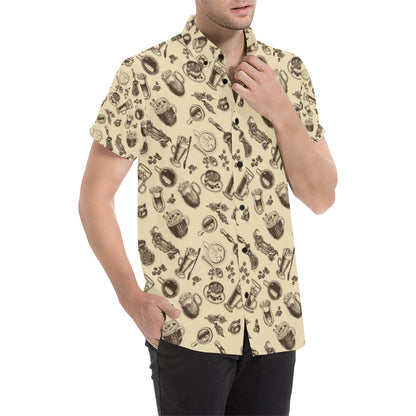 Coffee Pattern Print Design 05 Men's Short Sleeve Button Up Shirt