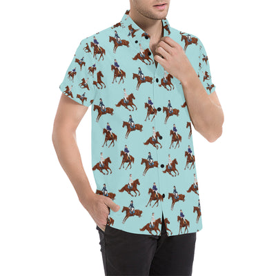 Equestrian Horse Riding Men's Short Sleeve Button Up Shirt