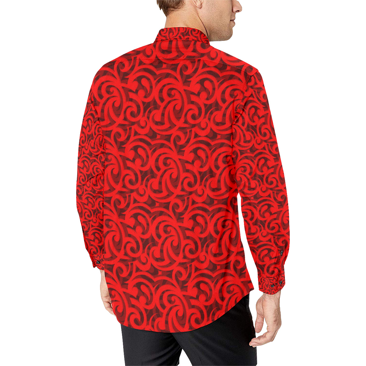 Maori Red Themed Design Print Men's Long Sleeve Shirt