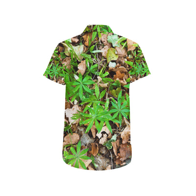 Camouflage Realistic Tree Fresh Print Men's Short Sleeve Button Up Shirt