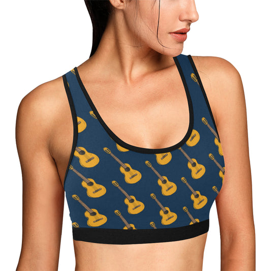 Acoustic Guitar Pattern Print Design 04 Sports Bra