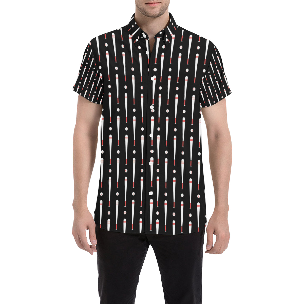 Baseball Pattern Print Design 03 Men's Short Sleeve Button Up Shirt