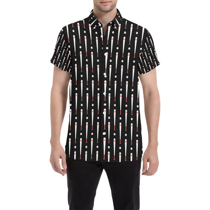 Baseball Pattern Print Design 03 Men's Short Sleeve Button Up Shirt
