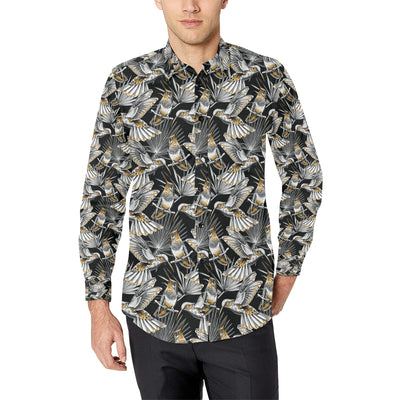 Hummingbird Gold Design Themed Print Men's Long Sleeve Shirt