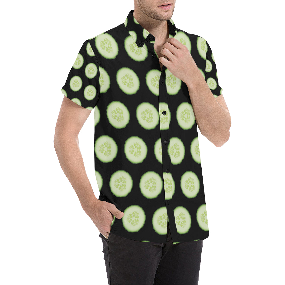 Cucumber Pattern Print Design CC02 Men's Short Sleeve Button Up Shirt