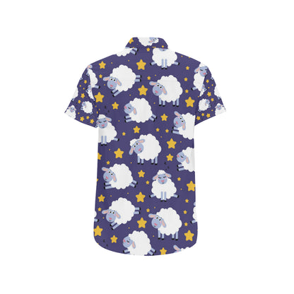 Sheep Pattern Print Design 03 Men's Short Sleeve Button Up Shirt