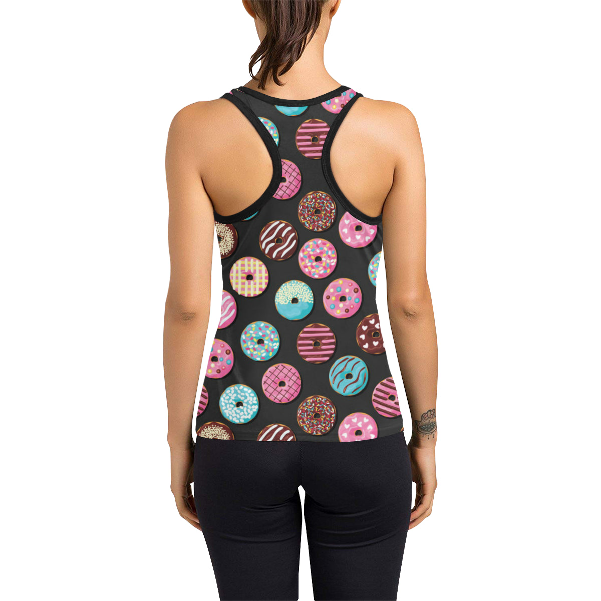 Donut Pattern Print Design DN02 Women's Racerback Tank Top