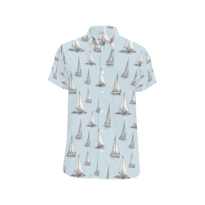 Sailing Ships Pattern Print Design A01 Men's Short Sleeve Button Up Shirt