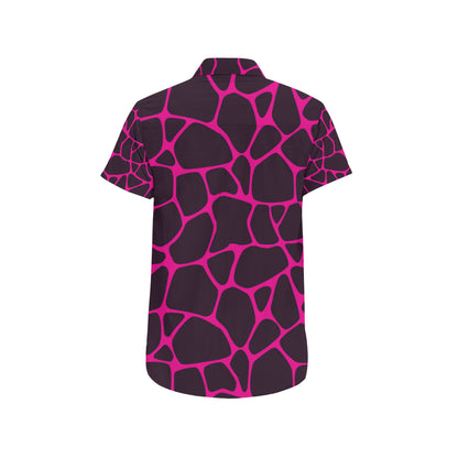 Giraffe Pink Background Texture Print Men's Short Sleeve Button Up Shirt