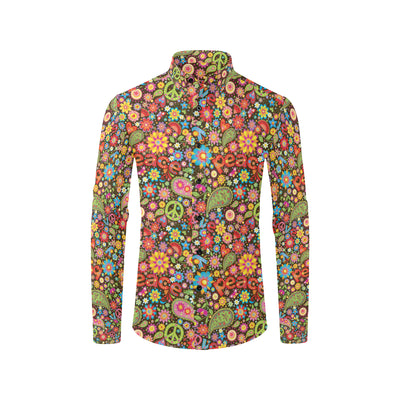 Flower Power Peace Paisley Themed Print Men's Long Sleeve Shirt