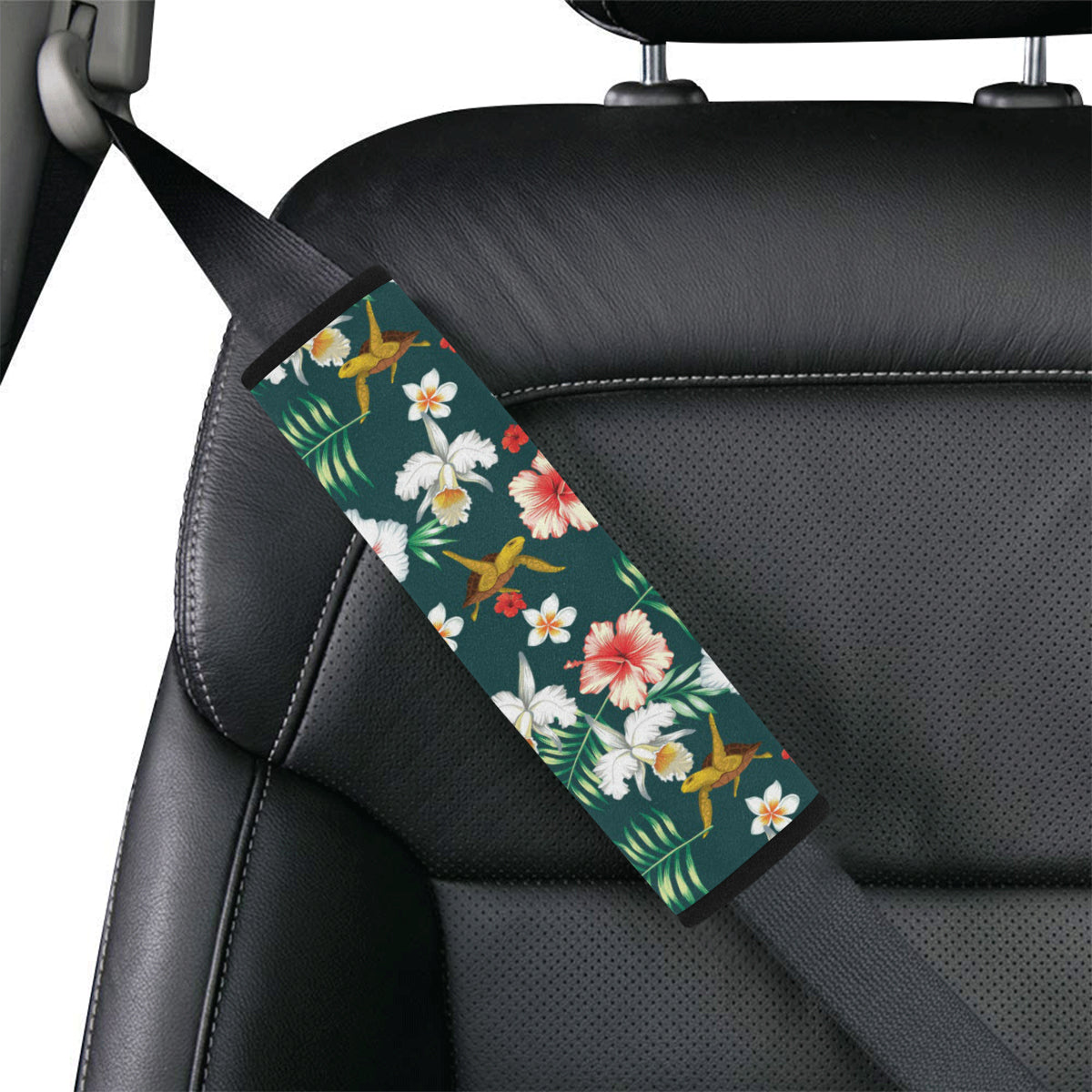 Hawaiian Flower Design with SeaTurtle Print Car Seat Belt Cover