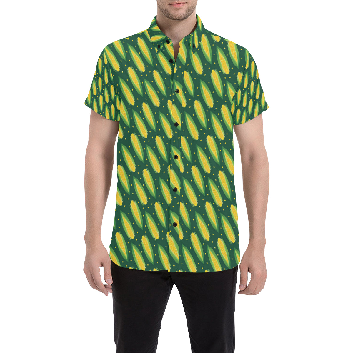 Corn Pattern Print Design 03 Men's Short Sleeve Button Up Shirt