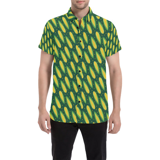 Corn Pattern Print Design 03 Men's Short Sleeve Button Up Shirt